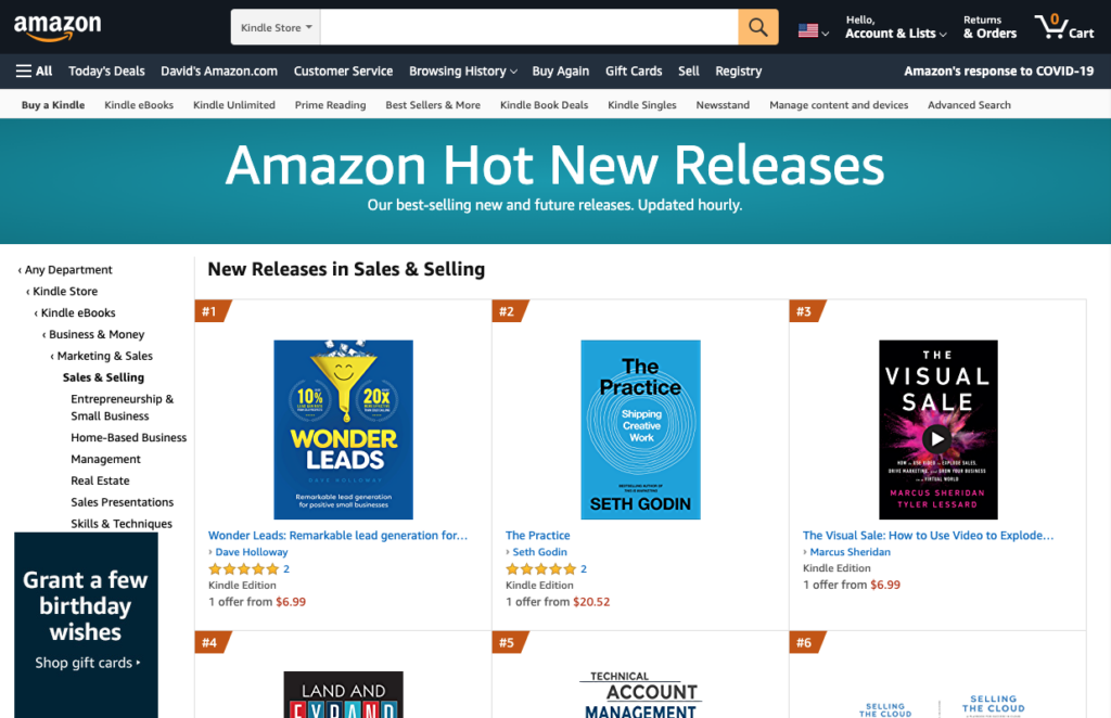 Bestselling sales and selling new release book on Amazon US – Wonder Leads by Dave Holloway