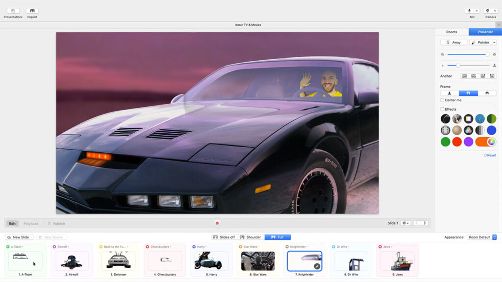 Free knightrider animated looping background scene for mmhmm obs streaming and presentations